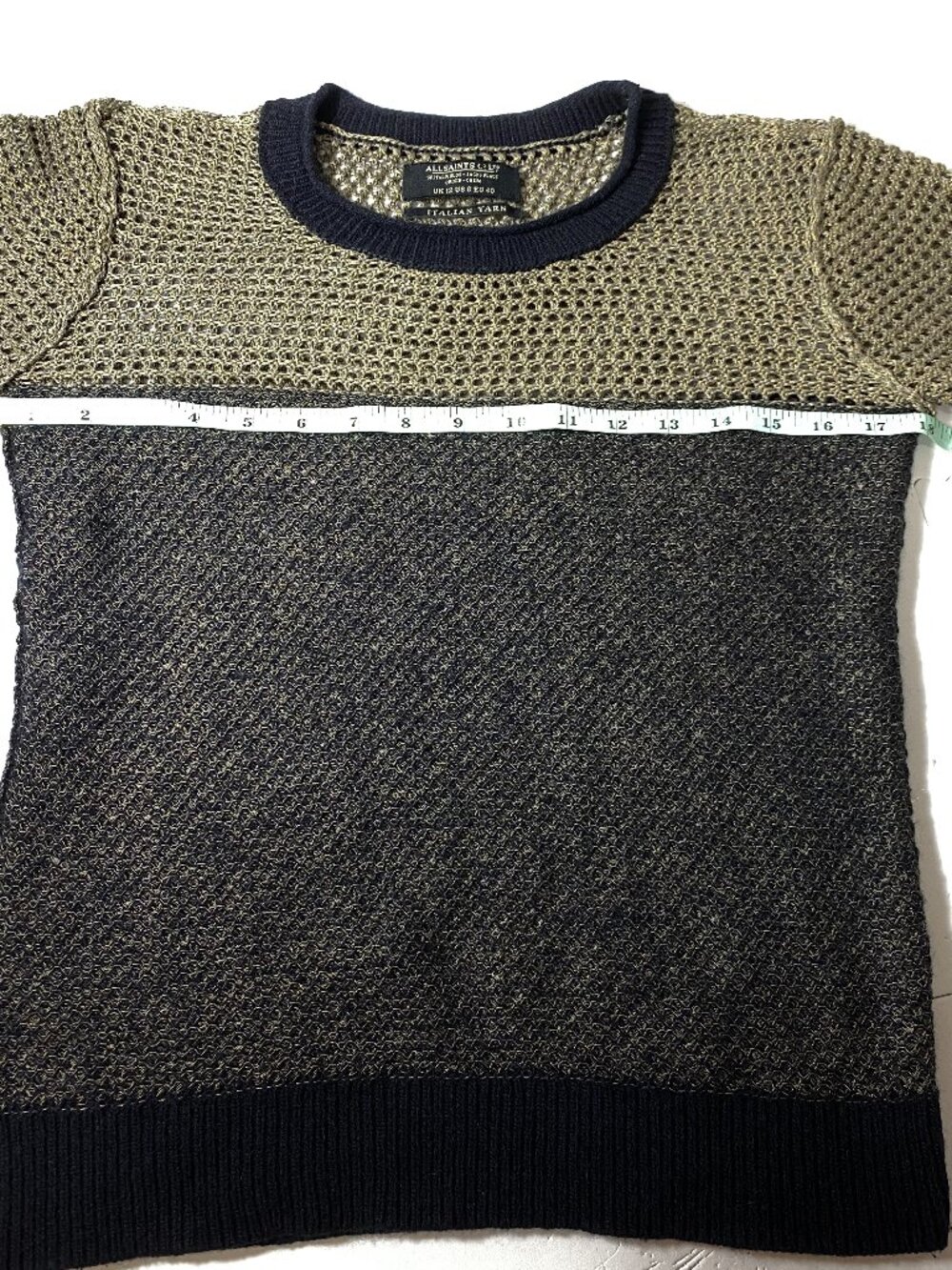 ALLSAINTS Spitalfields Warp Sweater Italian Yarn Metallic Black Gold Sz 8 ($250) - Picture 7 of 9